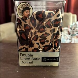 Expressions Double Lined Satin Bonnet - Leopard Print